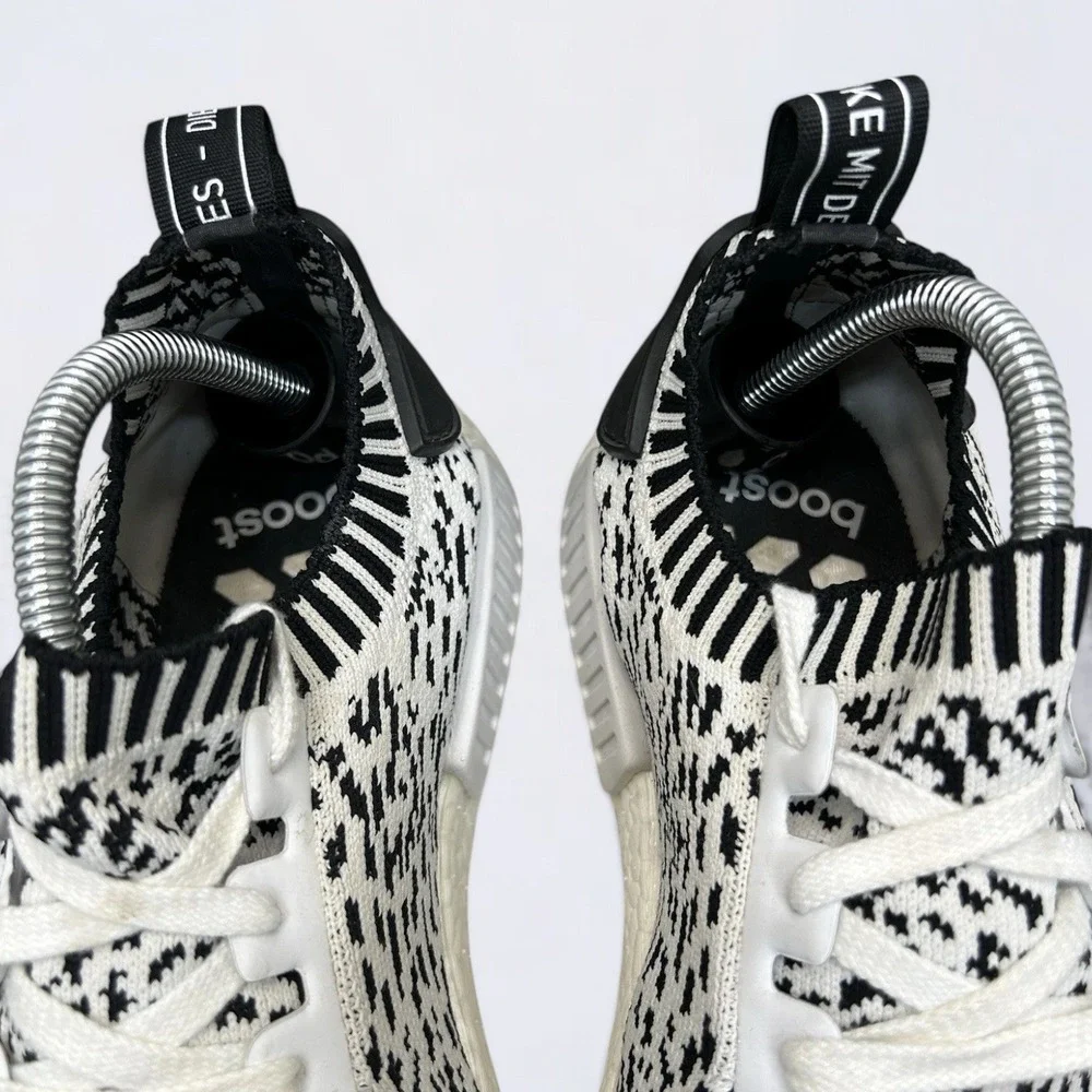 Adidas NMD R1 Primeknit Shoes Men's 7.5 White Black Sashiko Zebra Glitch BZ0219